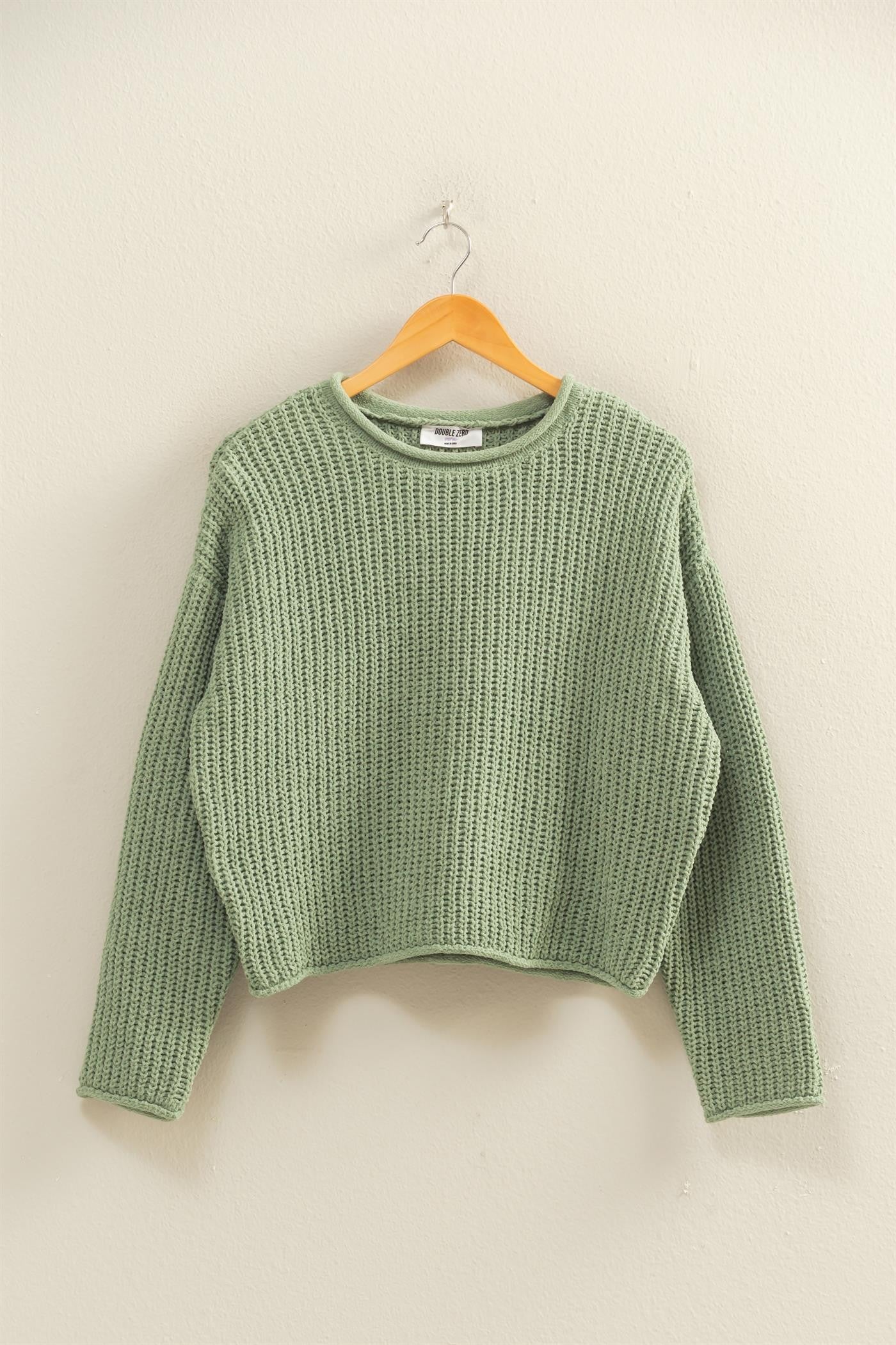 Light Sage Rolled Sweater