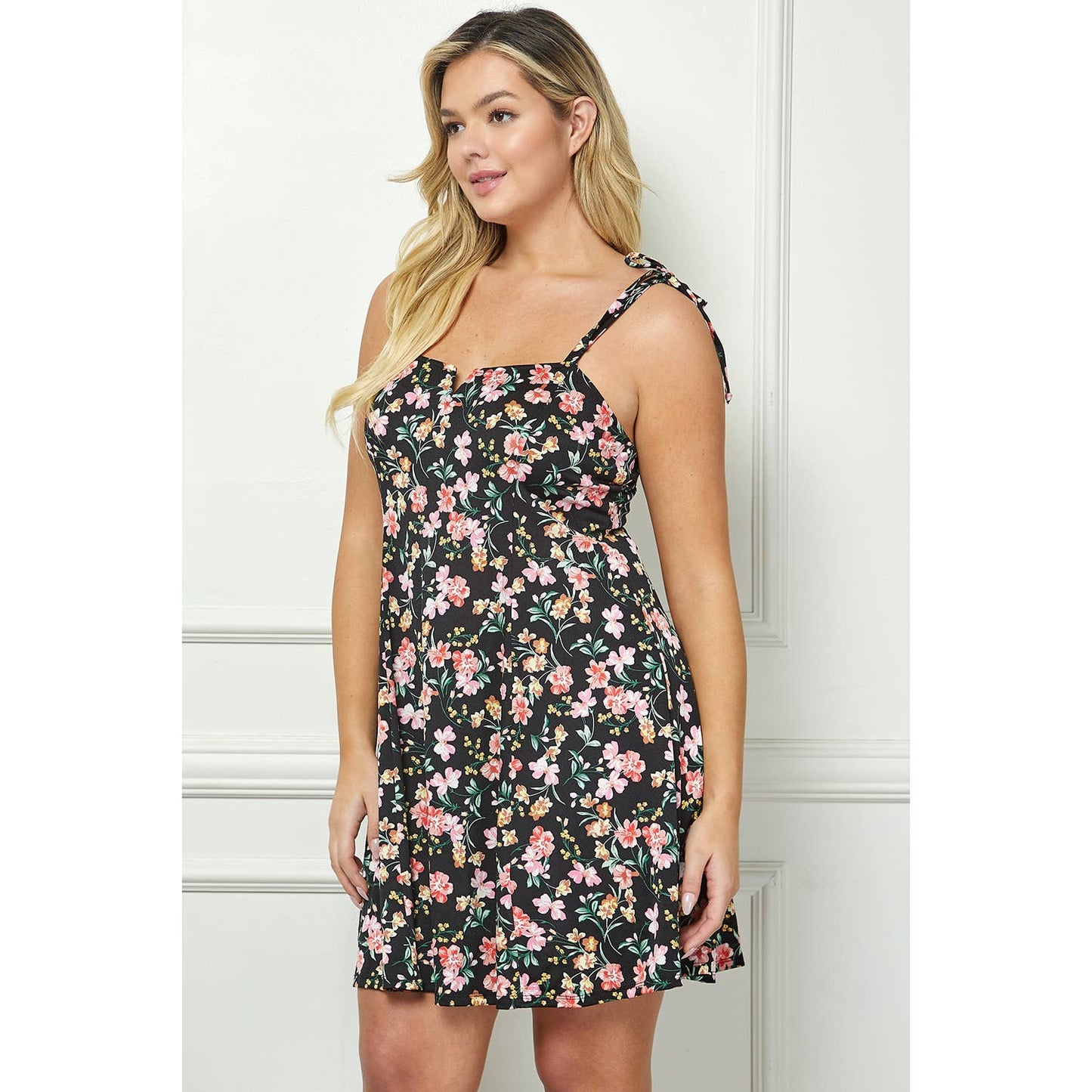 Black Floral Fit and Flare Dress