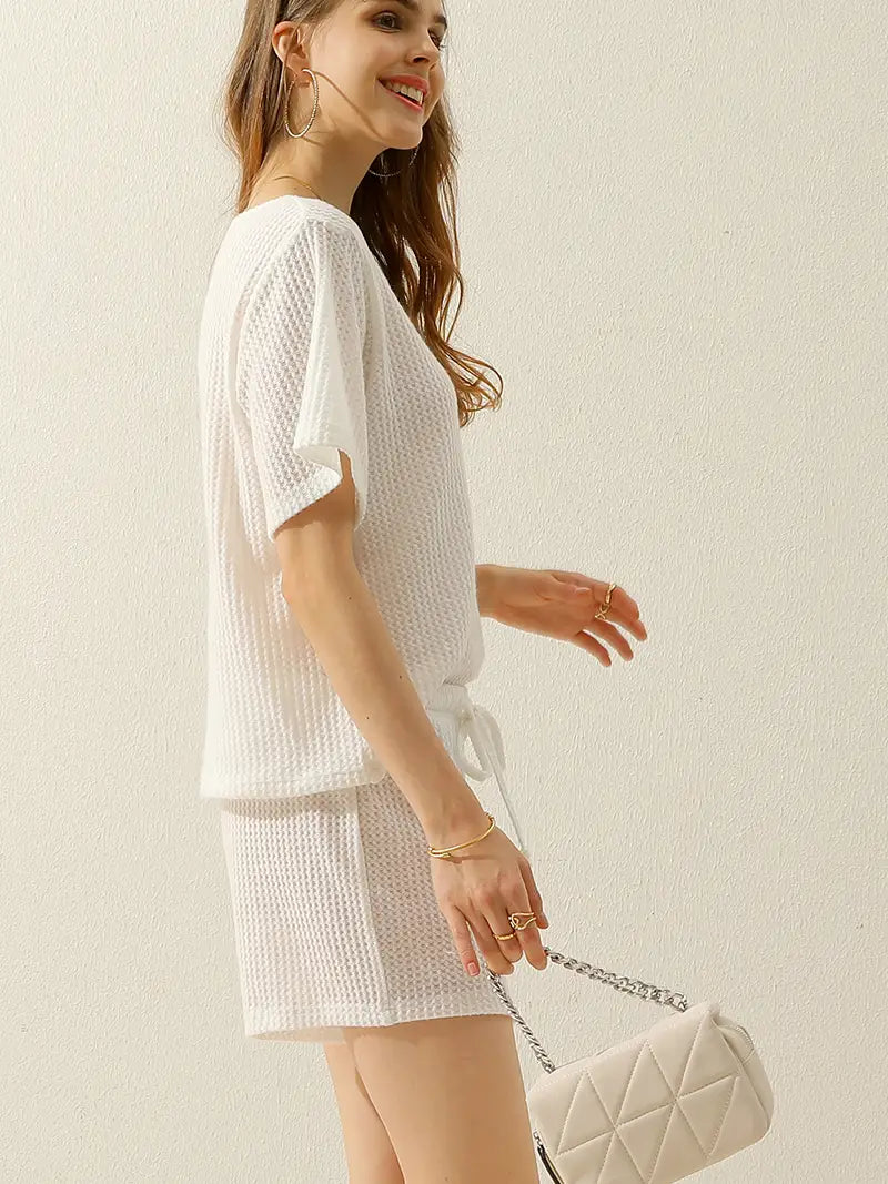 White Super Comfy Waffle Knit Short Set