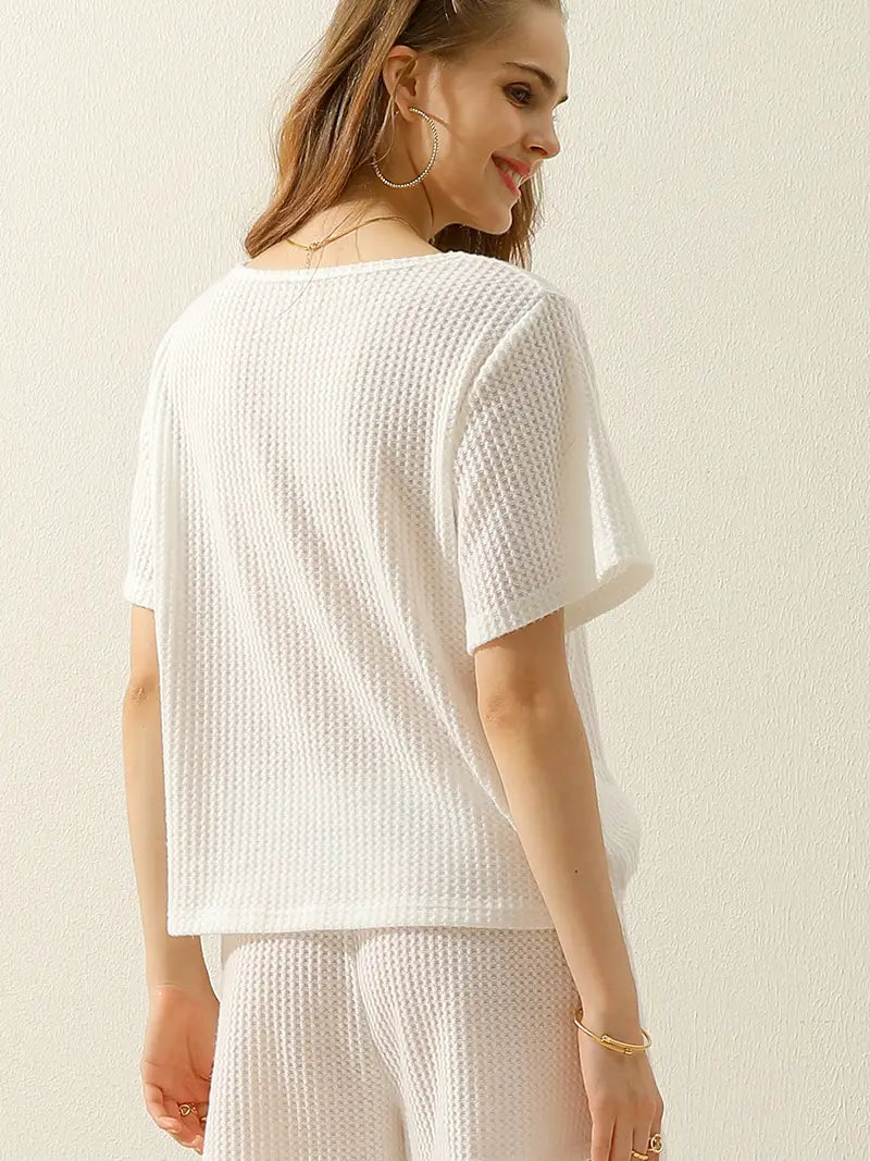 White Super Comfy Waffle Knit Short Set