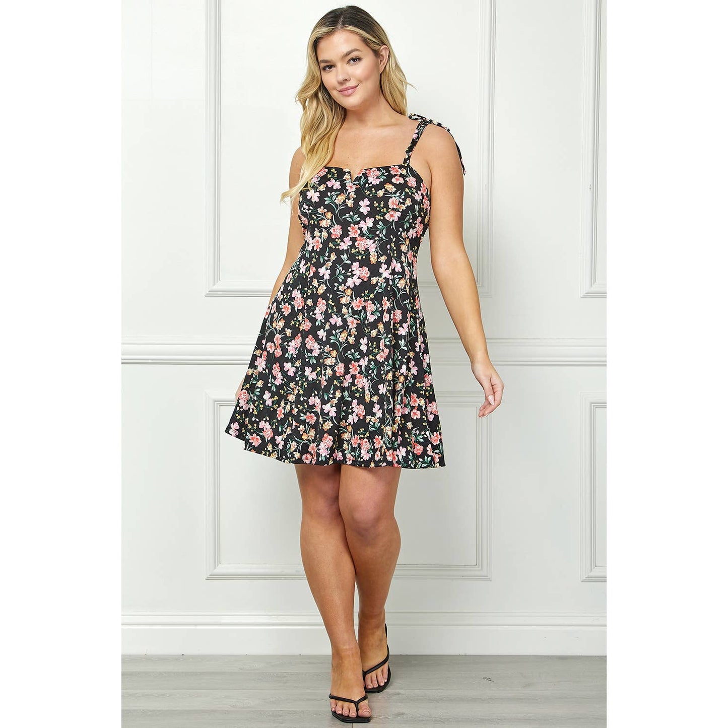 Black Floral Fit and Flare Dress
