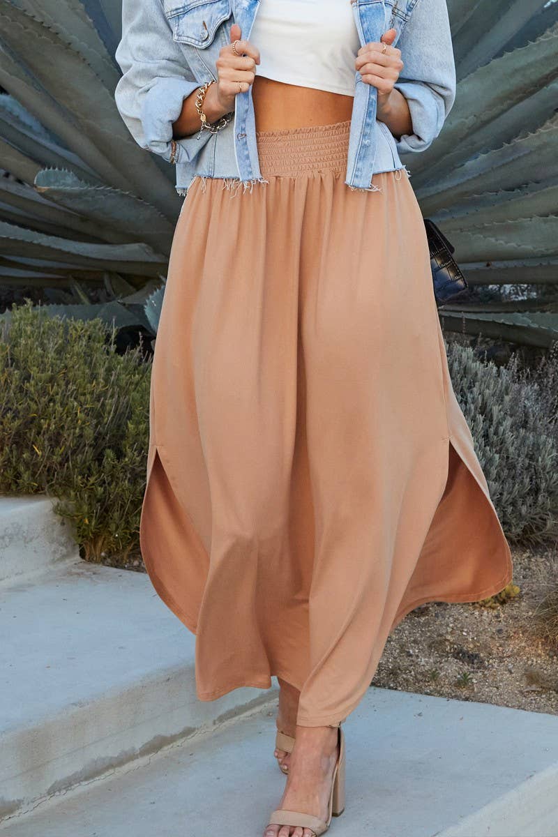 CWBLS041-P_PLUS SIZE SMOCKING WAIST MAXI SKIRT