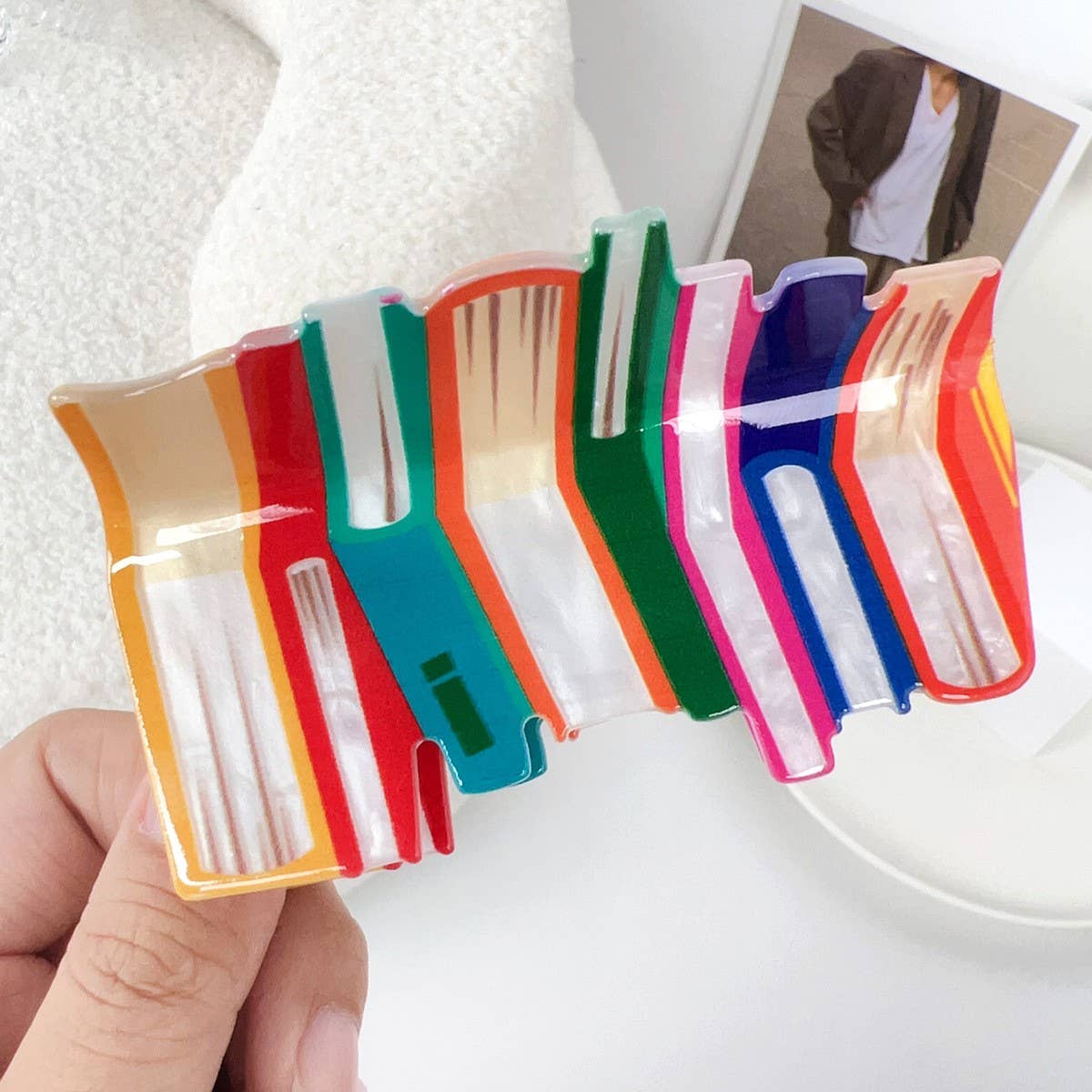 Book Style Acrylic Hair Claw Clip, Colorblock_CWAHA2069