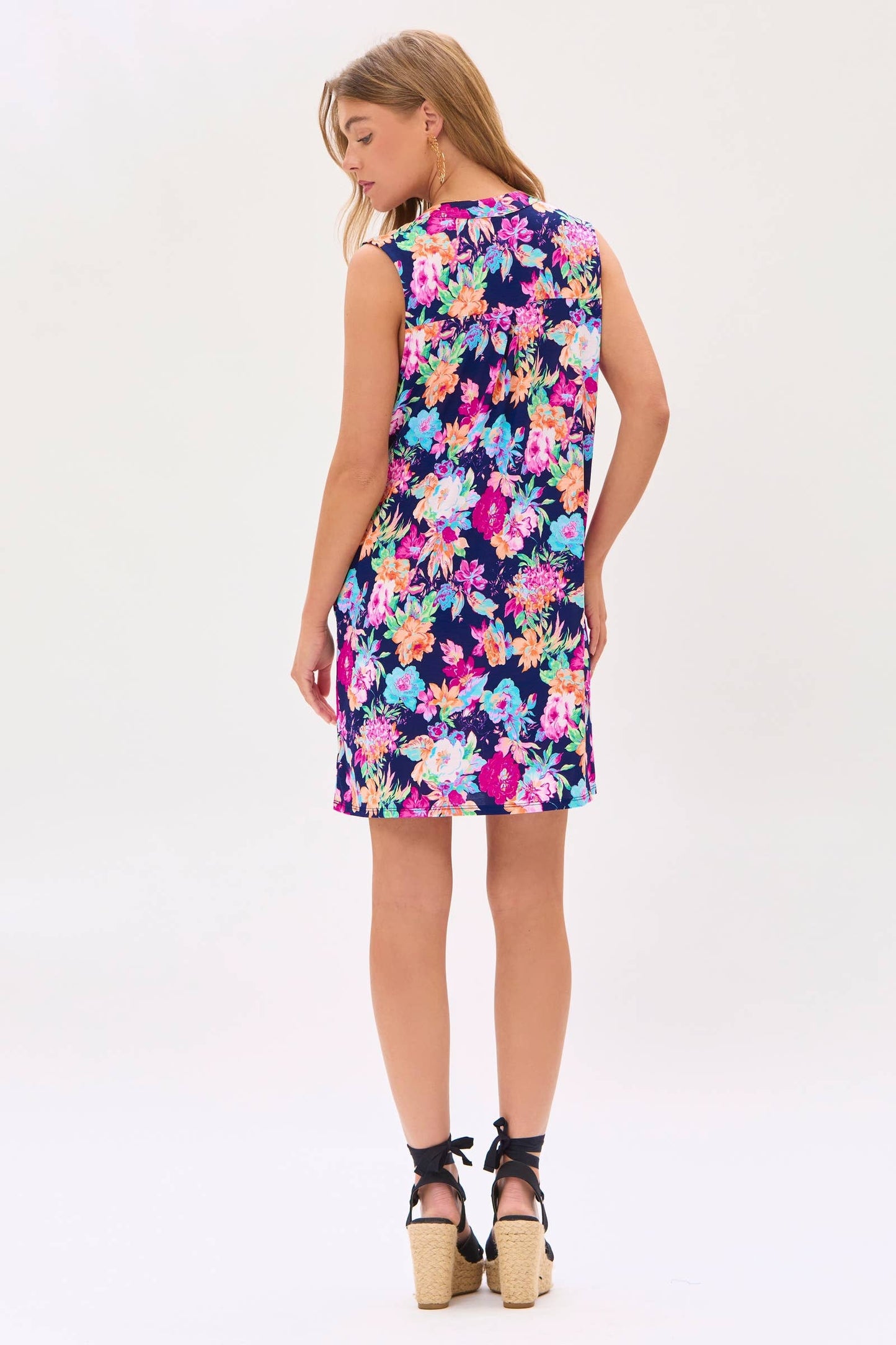 Navy Bold Floral A-Line Dress