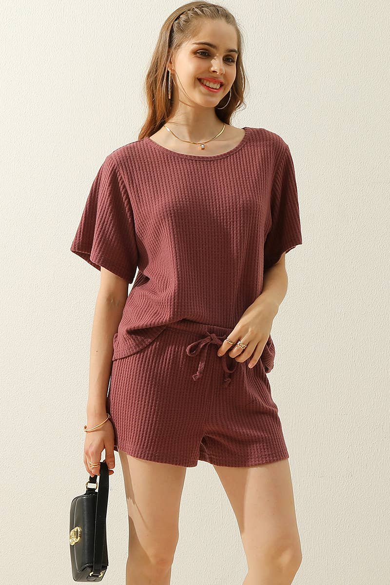 Mauve Super Comfy Waffle Knit Short Set
