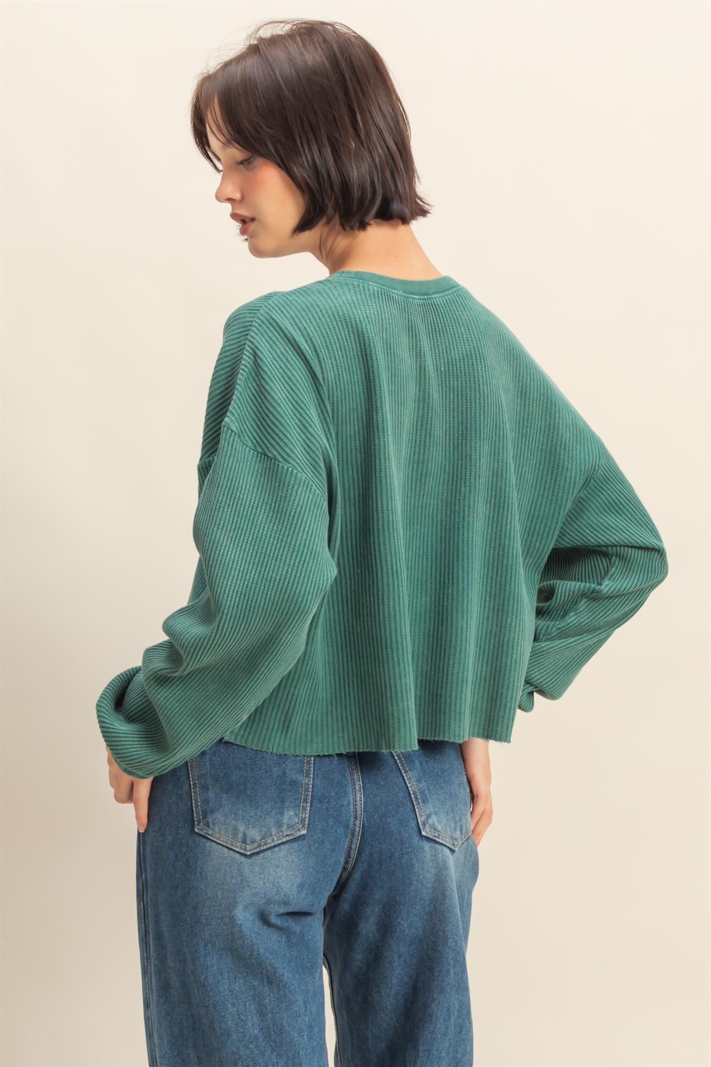 Green Mineral Washed Ribbed Top