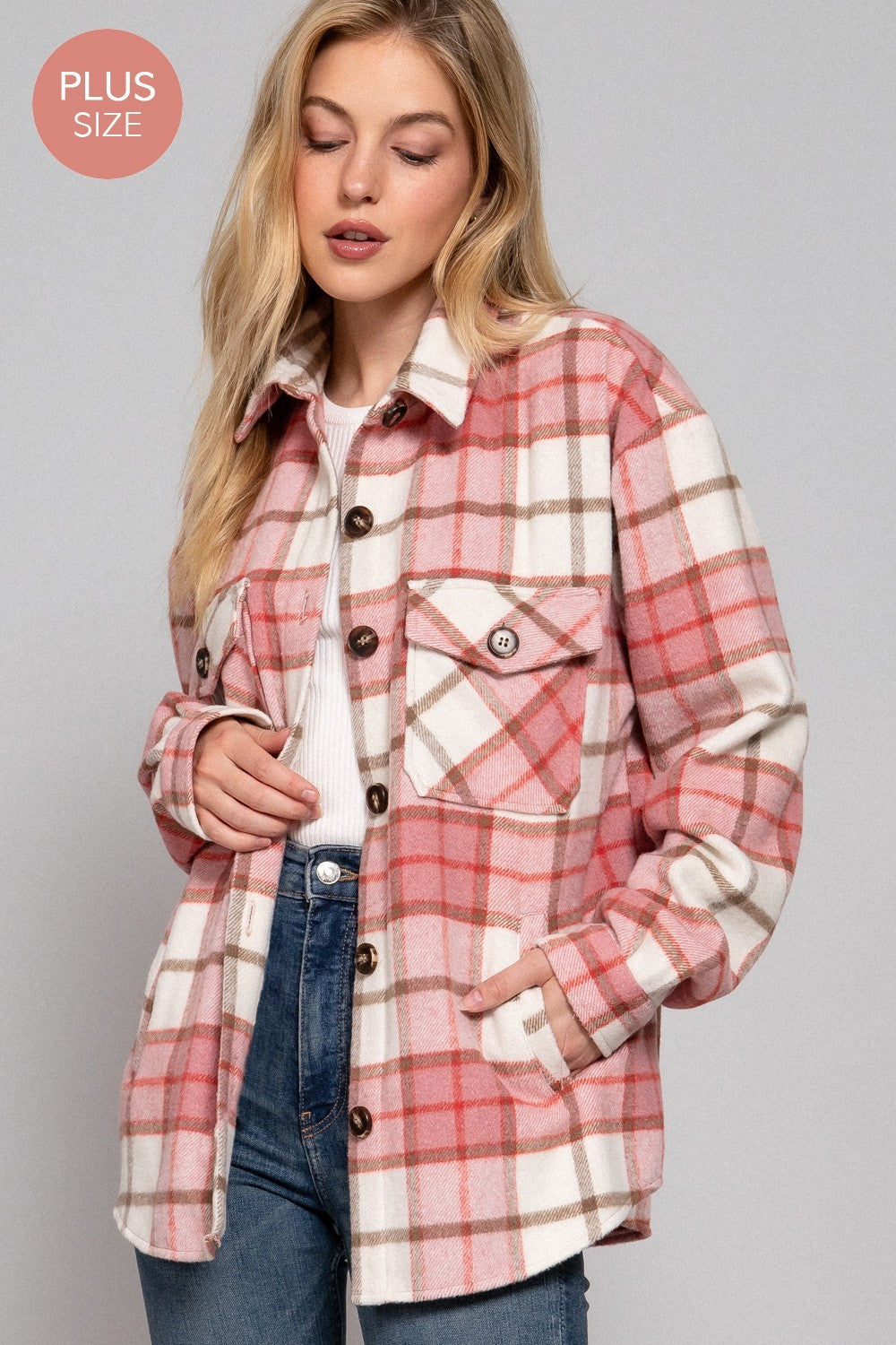 Pink Plaid Button Up Flannel