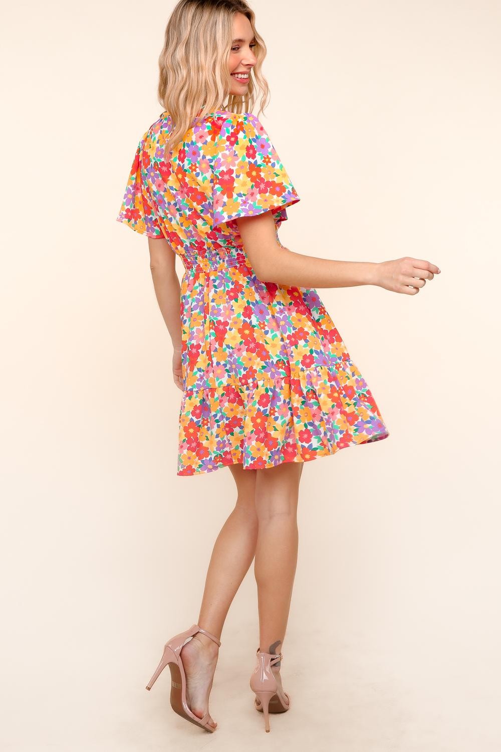 Bold Floral Smocked Waist Dress