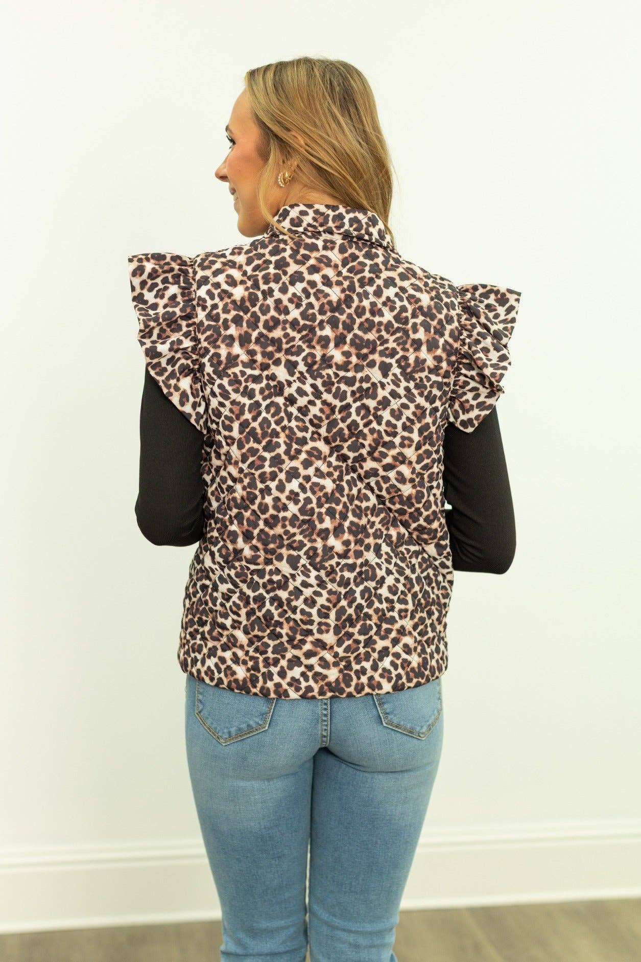 Leopard Quilted Ruffle Vest