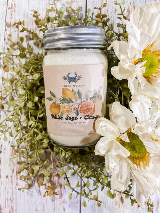 MD Farm Girl 16 oz Candle- White Sage & Cirus