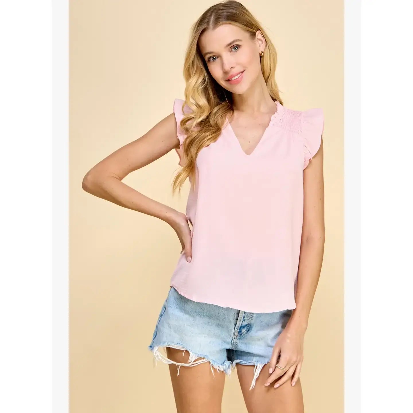 Pink Short Sleeve Ruffle Top