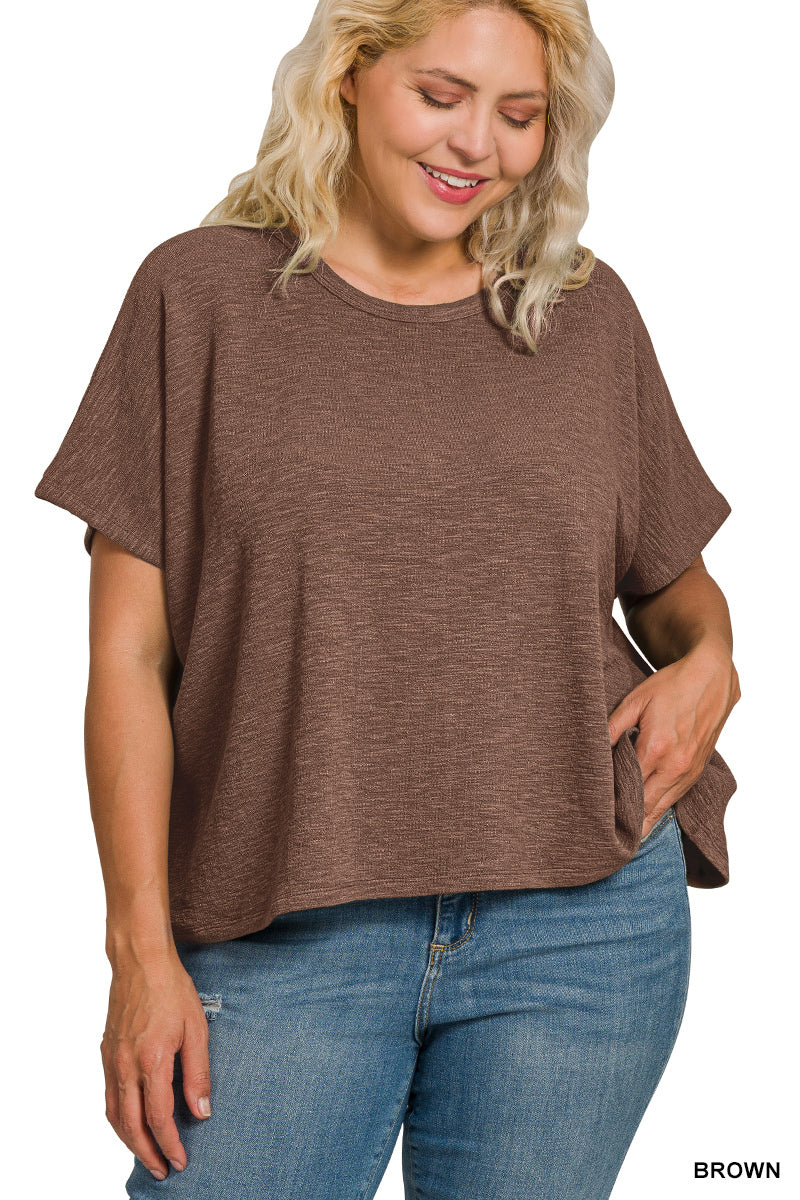 Brown Cotton Slub Oversized Tee