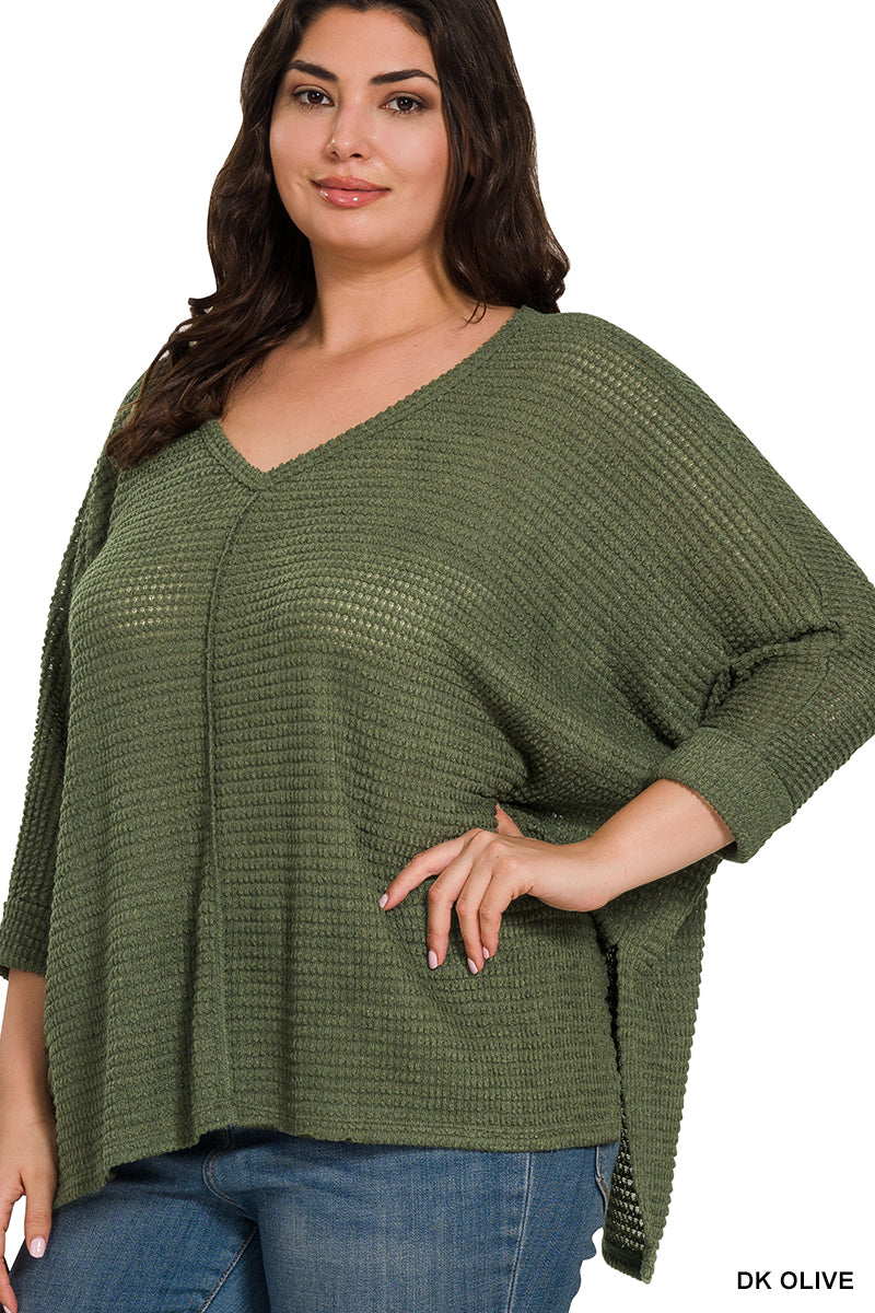 Dk Olive 3/4 Sleeve Lightweight Sweater