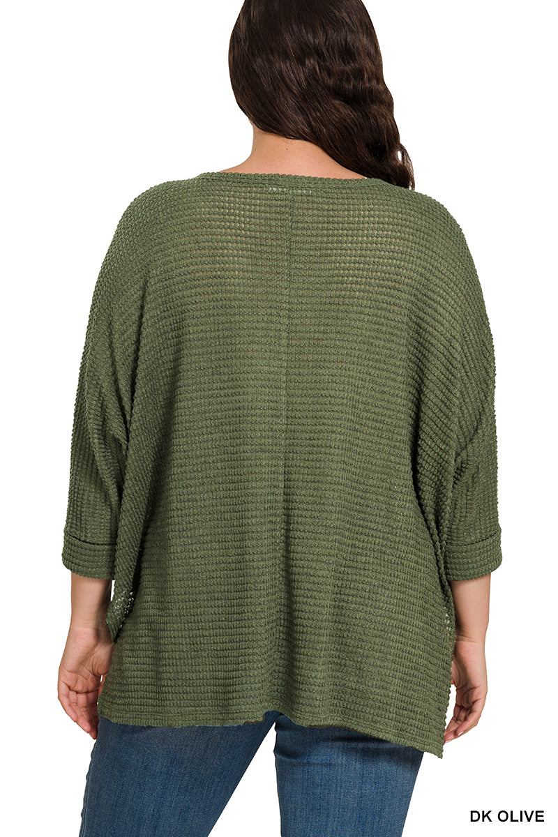 Dk Olive 3/4 Sleeve Lightweight Sweater