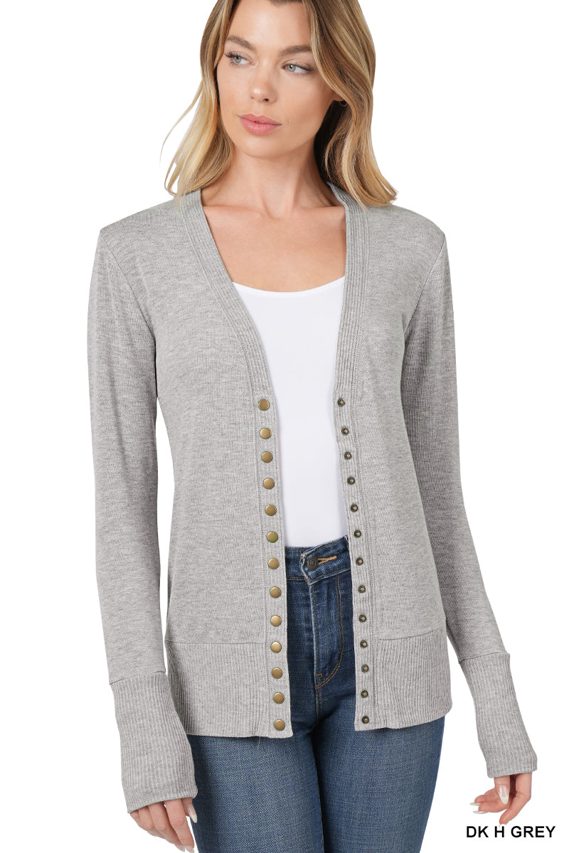 Dark Heather Grey Snap Cardigan