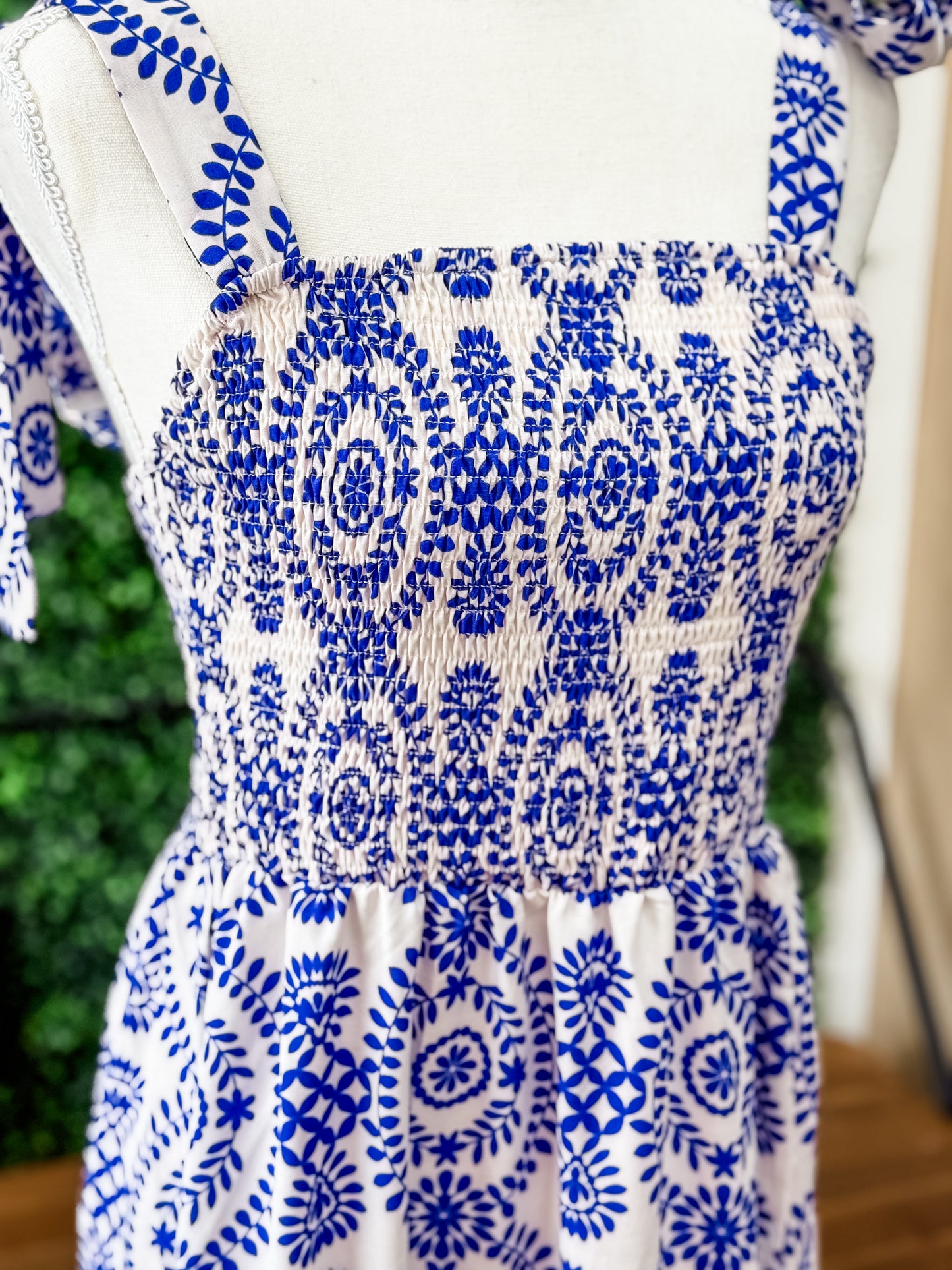 Royal Blue/White Patterned Maxi Dress
