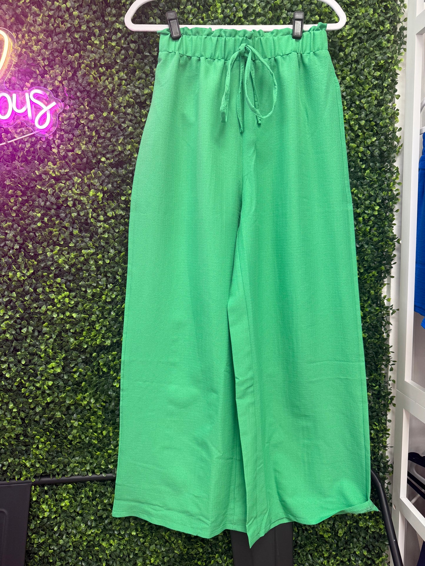 Green Casual Wide Leg Pants