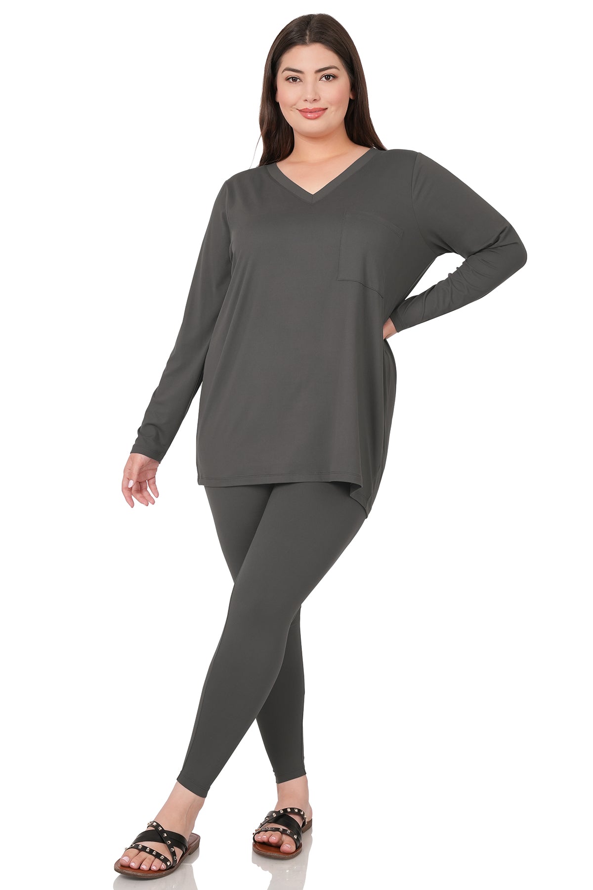 Ash Grey Pocket Long Sleeve Top