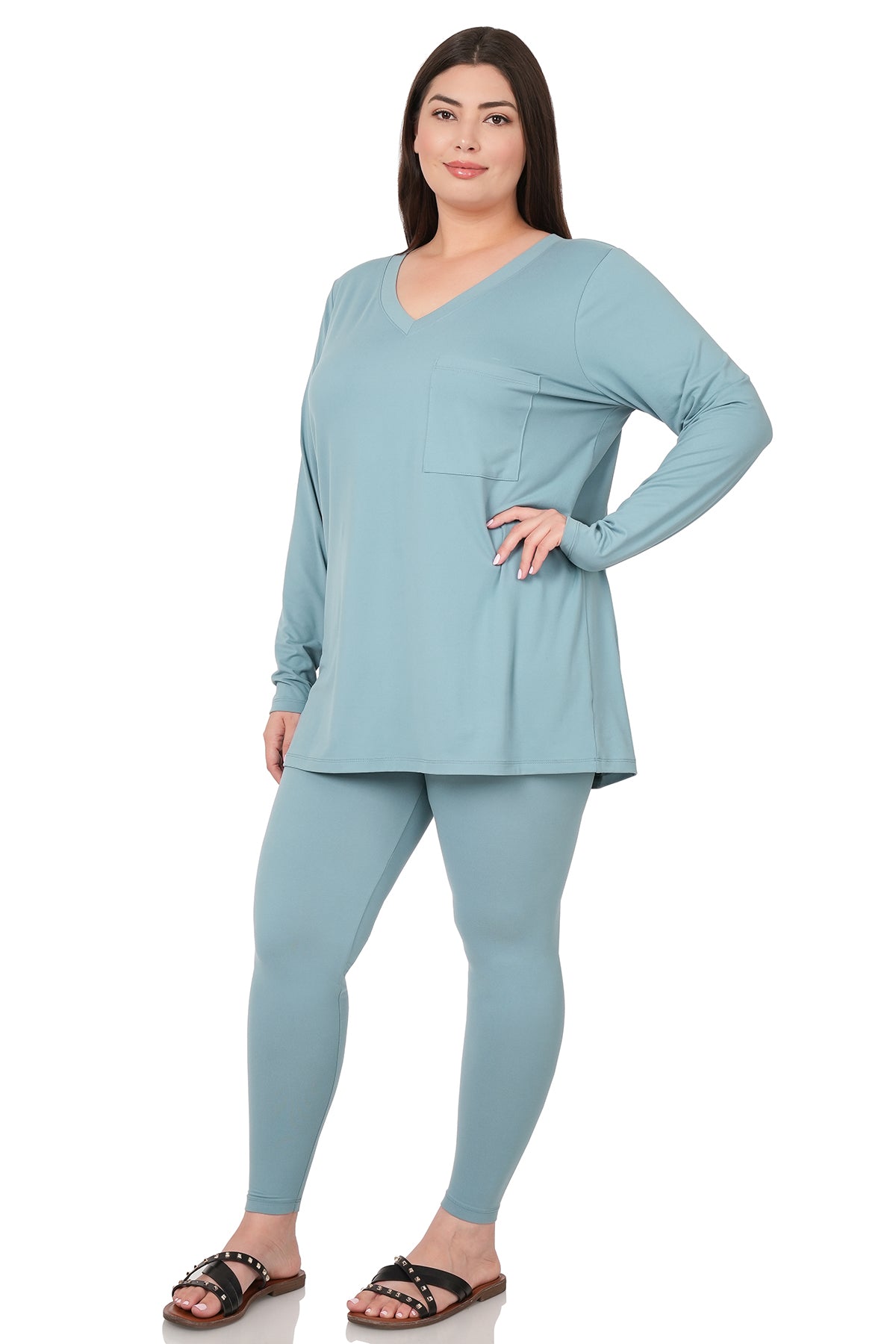 Blue Grey Pocket Long Sleeve Top