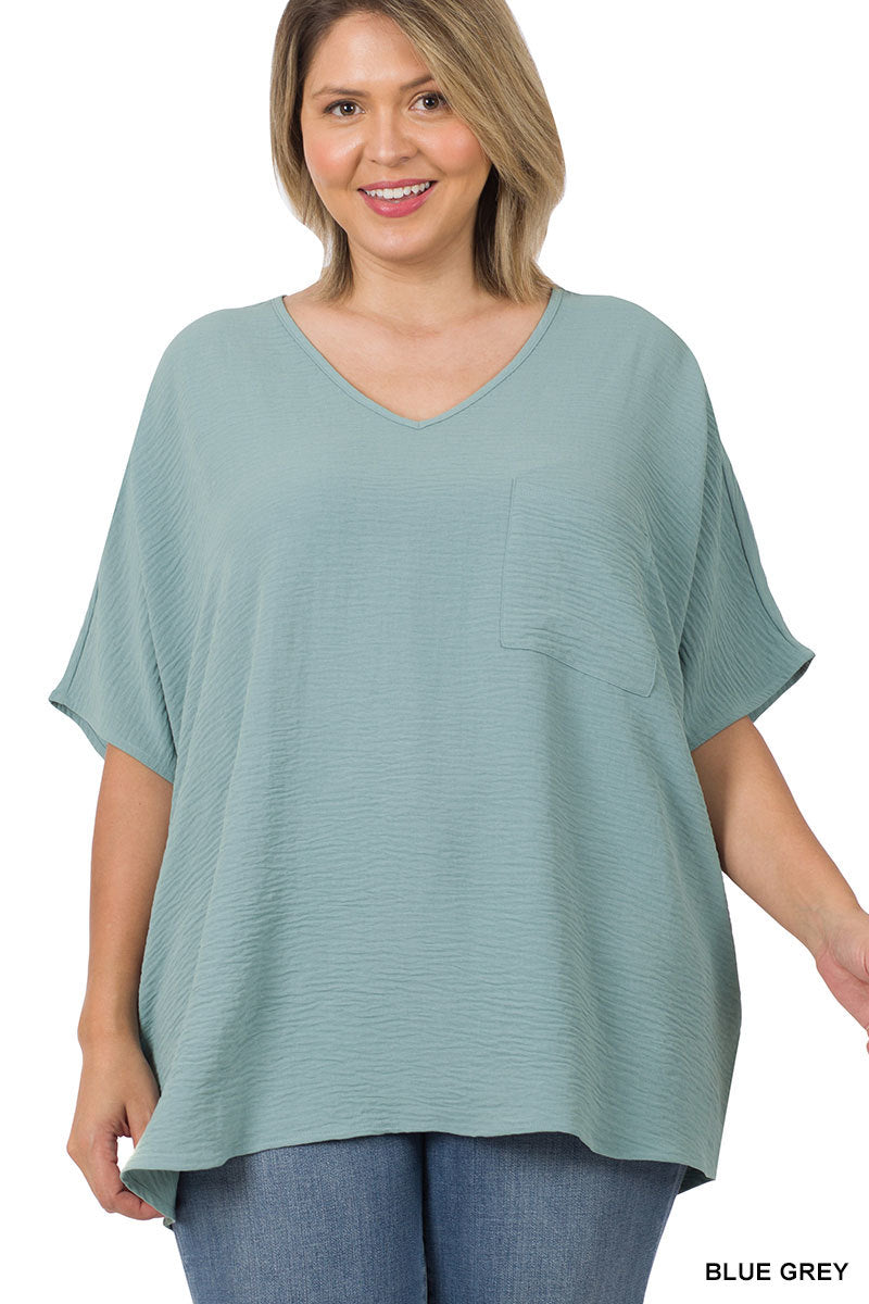 Blue Grey Dressy V-Neck Top