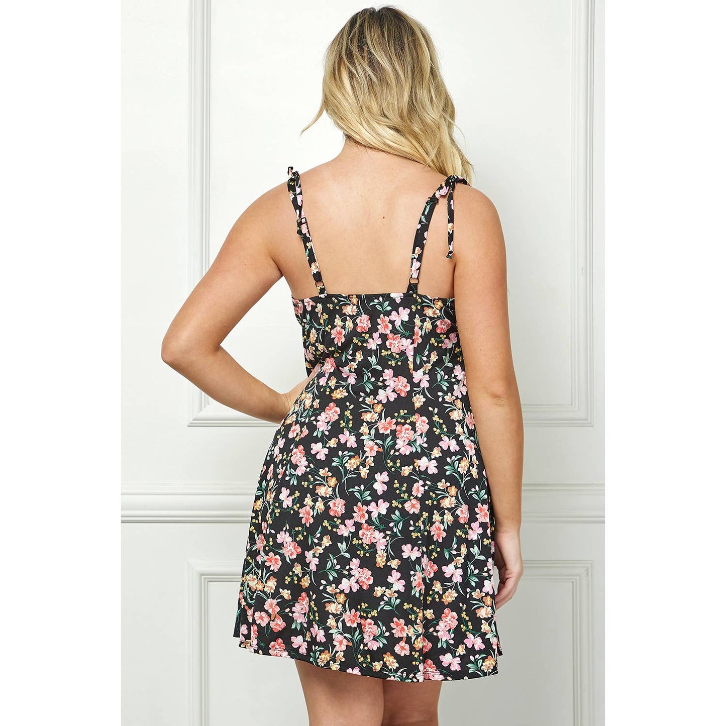 Black Floral Fit and Flare Dress