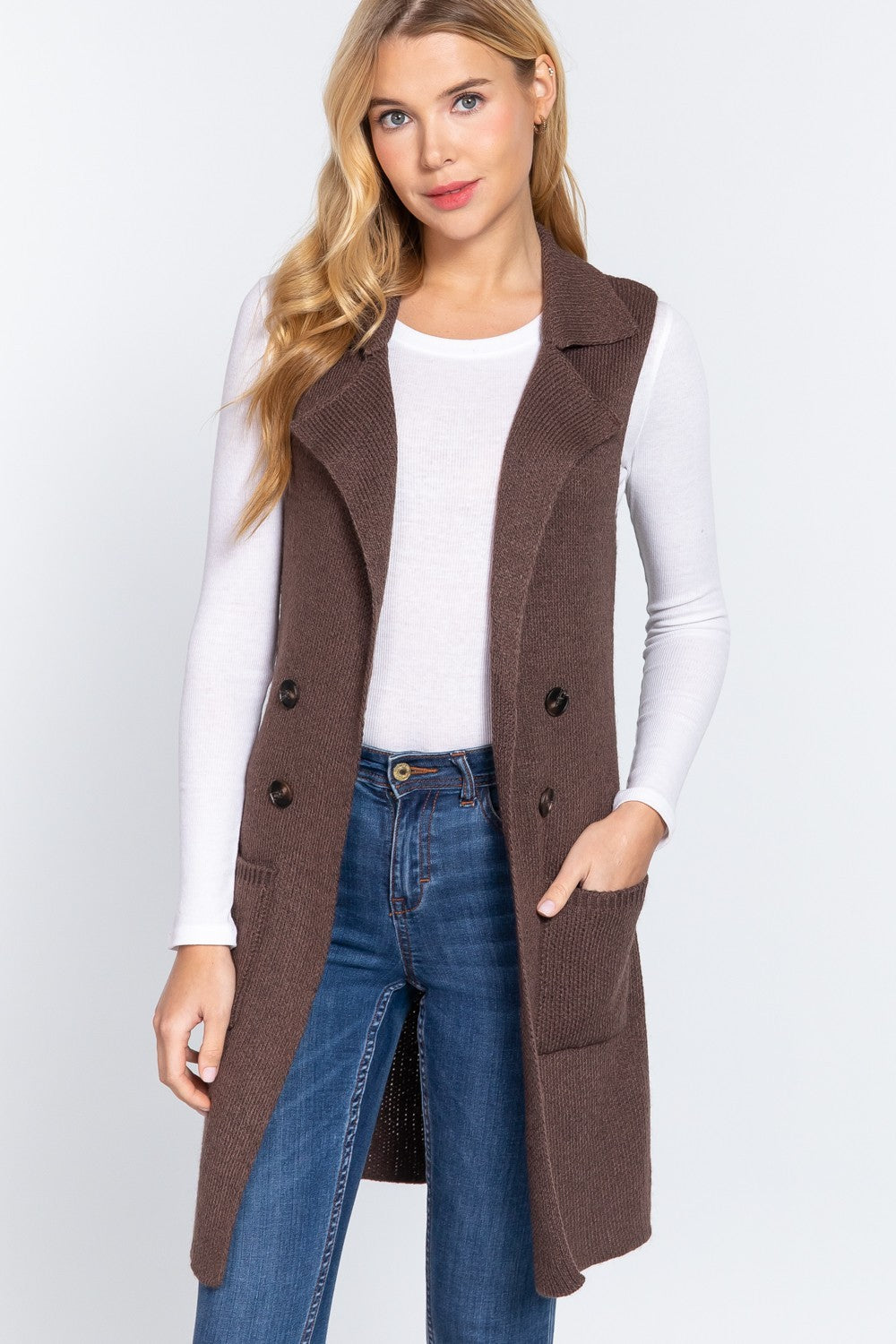 Bown Long Collared Sweater Vest
