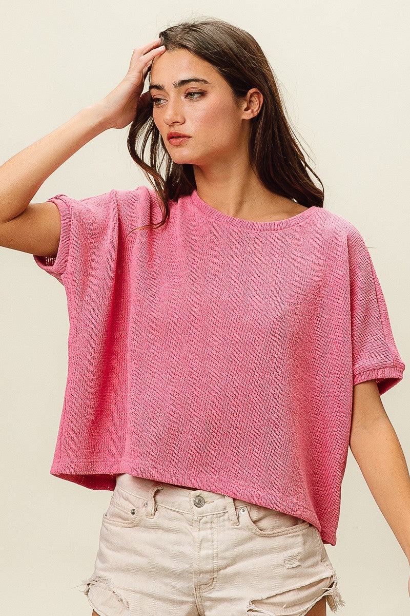 Pink Cropped Dolman Sleeve Top