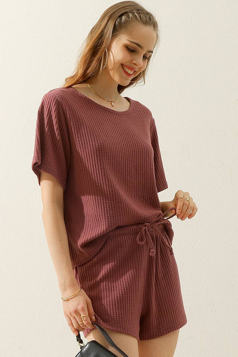 Mauve Super Comfy Waffle Knit Short Set