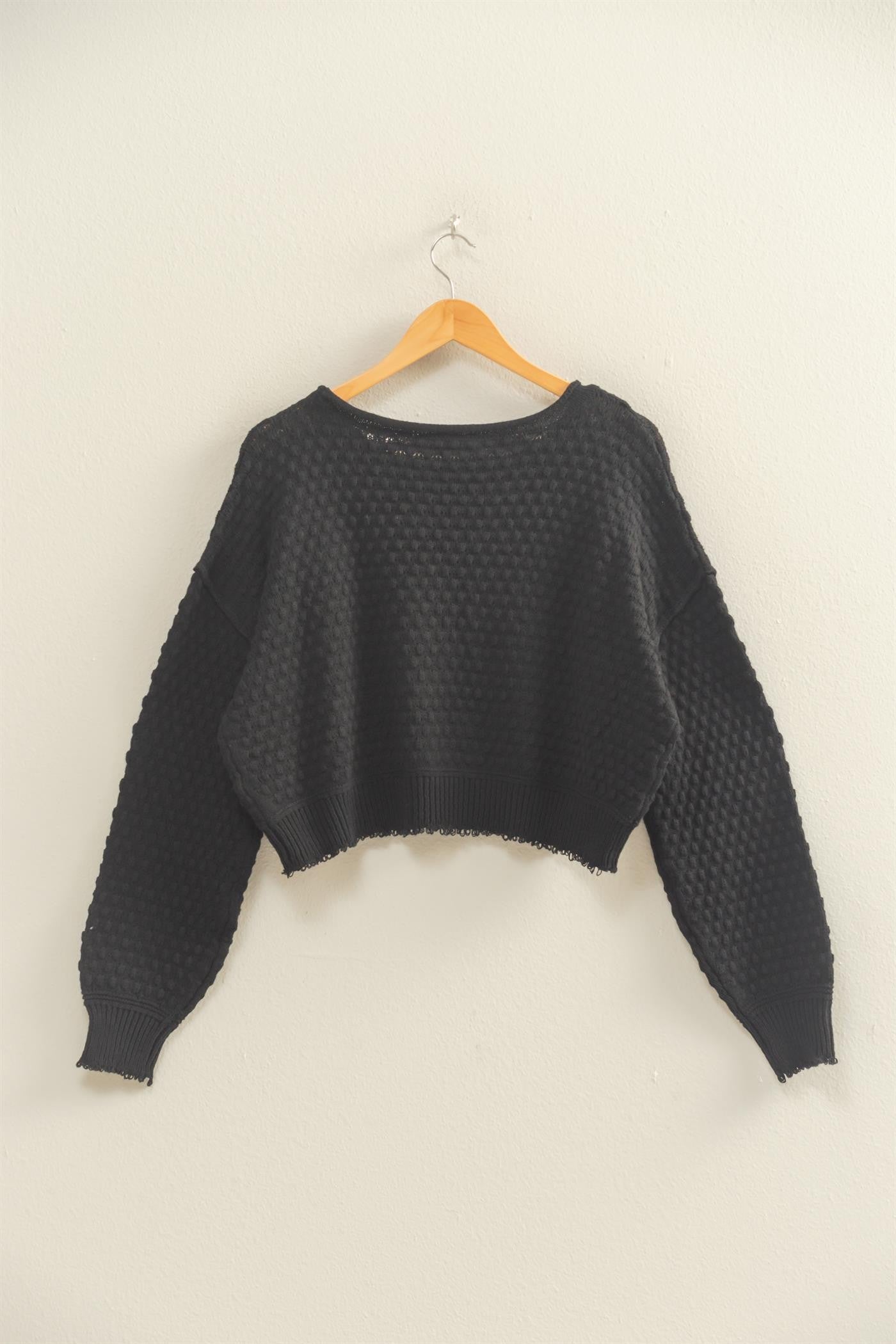 Black Textured Cropped Sweater