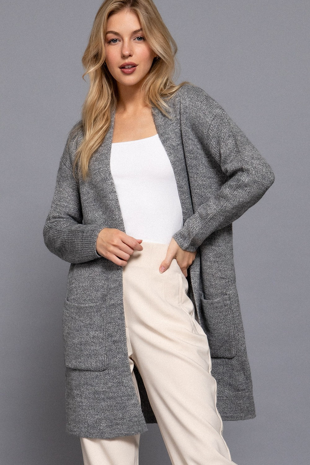 Dark H. Grey Open Long Cardigan