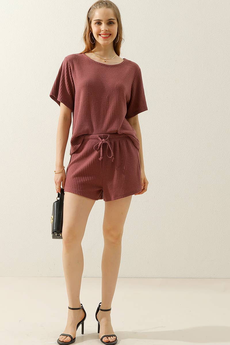 Mauve Super Comfy Waffle Knit Short Set