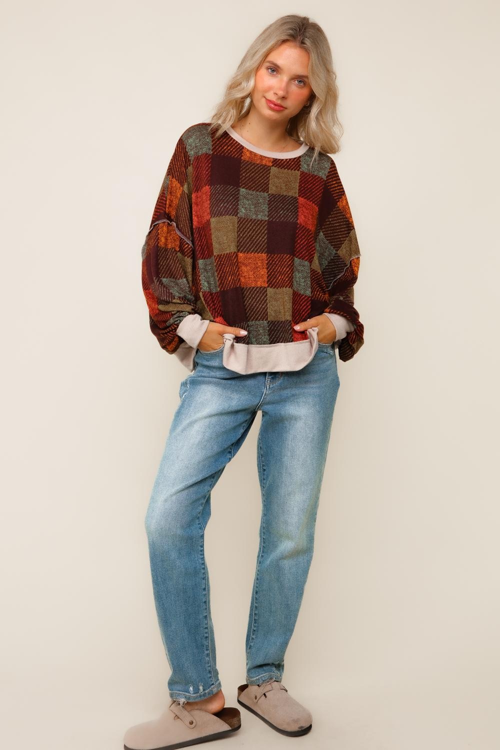 Chocolate/Forest Plaid Top