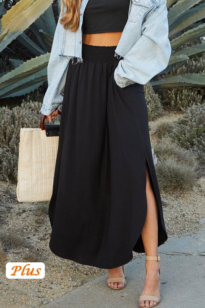CWBLS041-P_PLUS SIZE SMOCKING WAIST MAXI SKIRT
