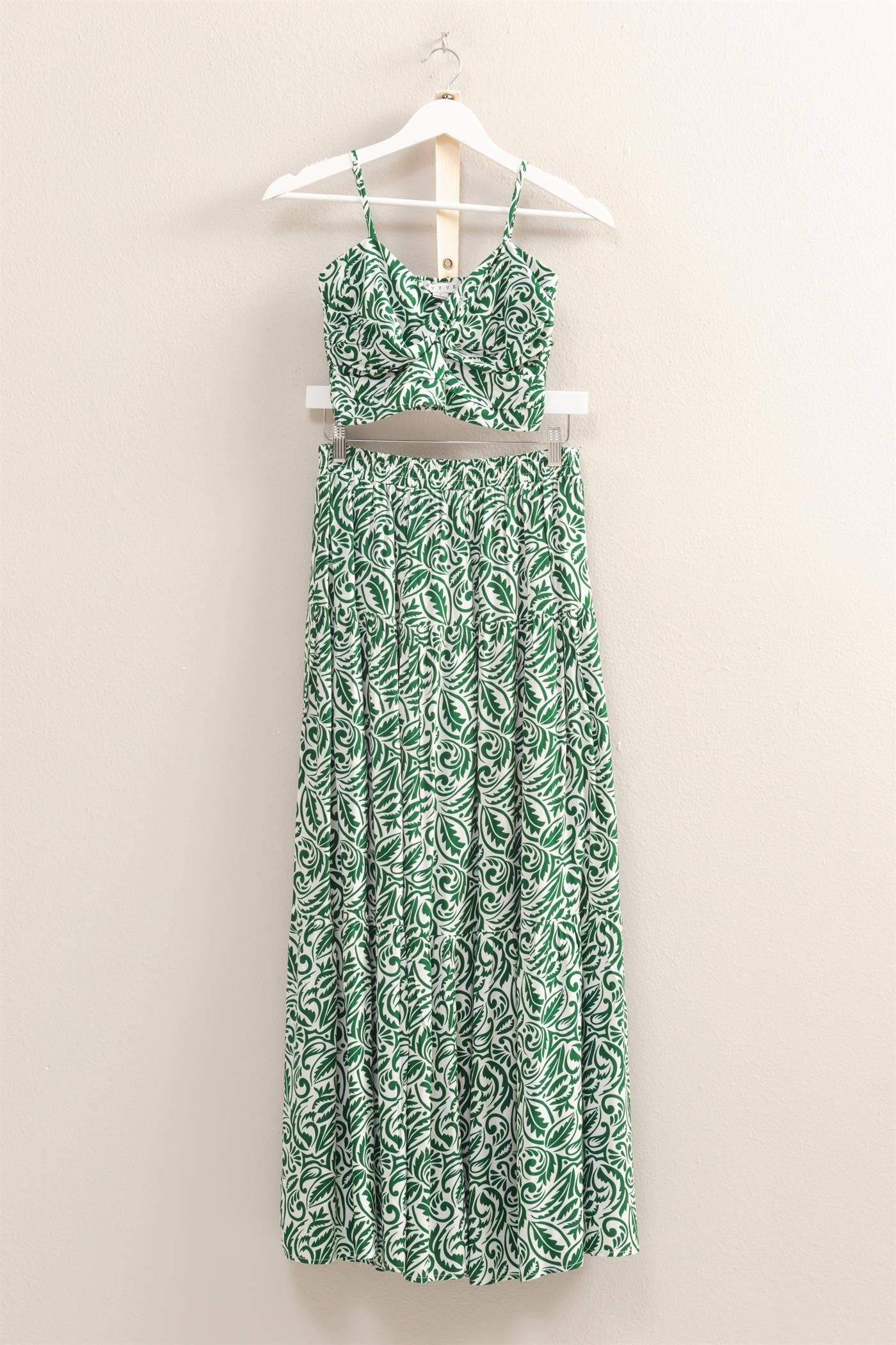 Green/White Printed 2-Piece Set