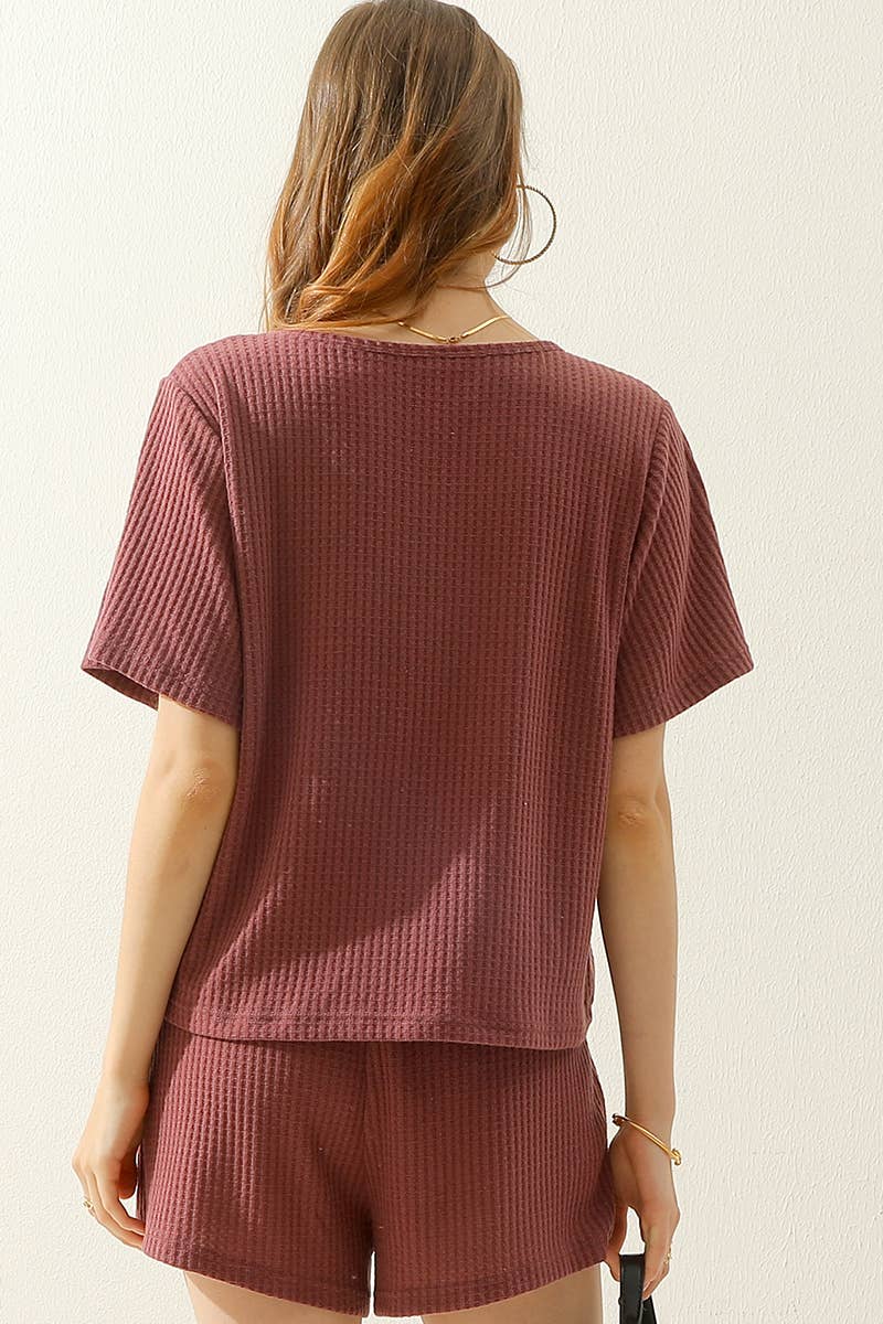 Mauve Super Comfy Waffle Knit Short Set