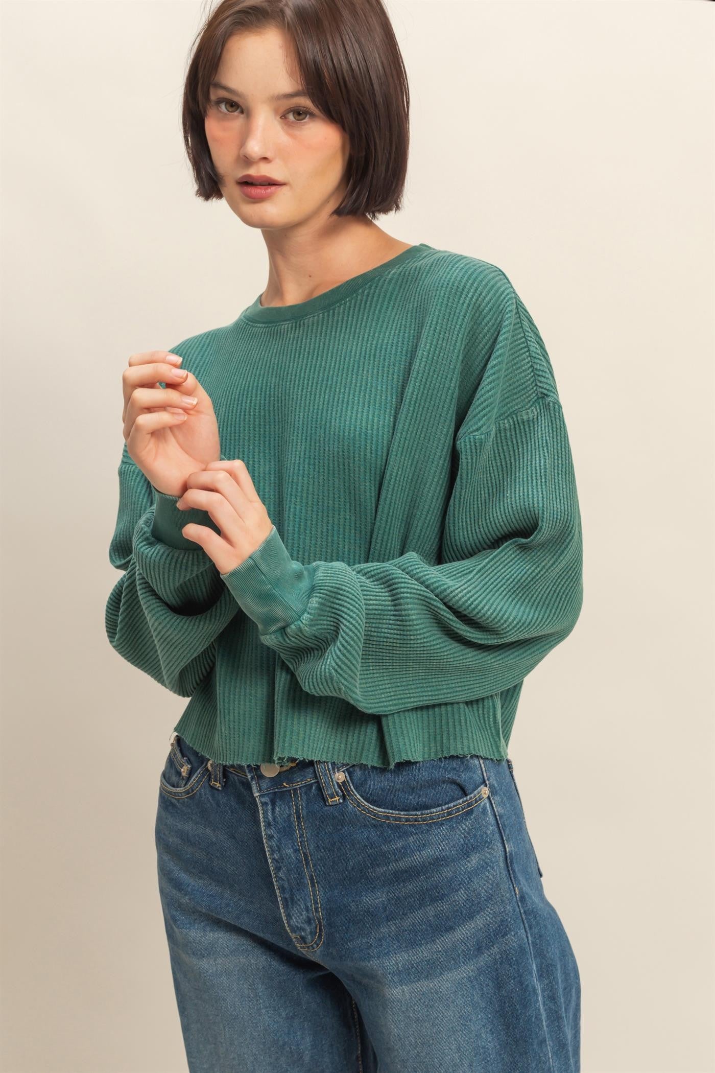 Green Mineral Washed Ribbed Top