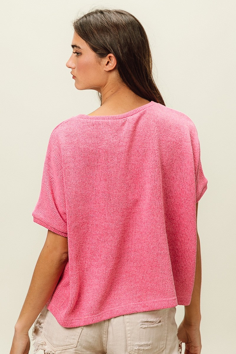 Pink Cropped Dolman Sleeve Top