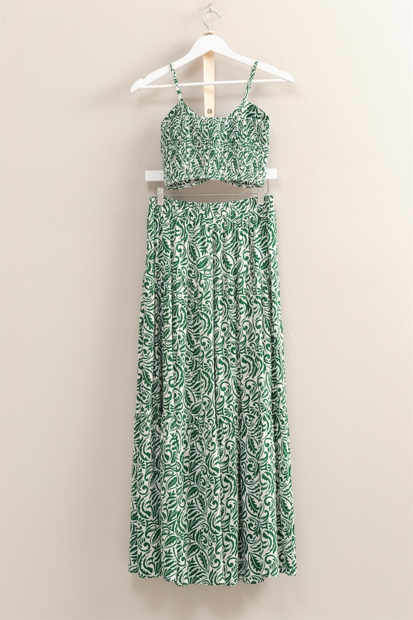 Green/White Printed 2-Piece Set