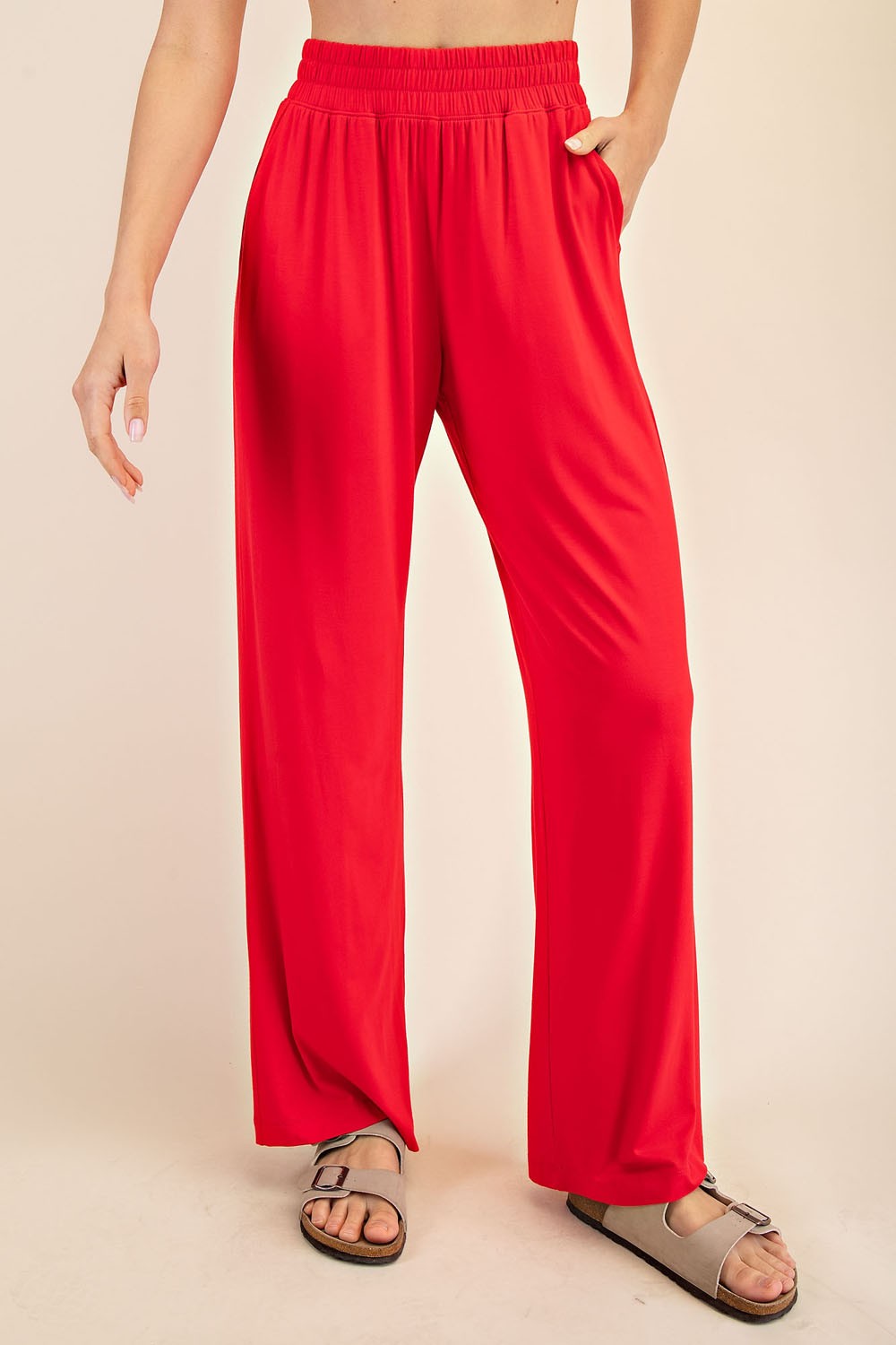 Red Modal Wide Leg Pants