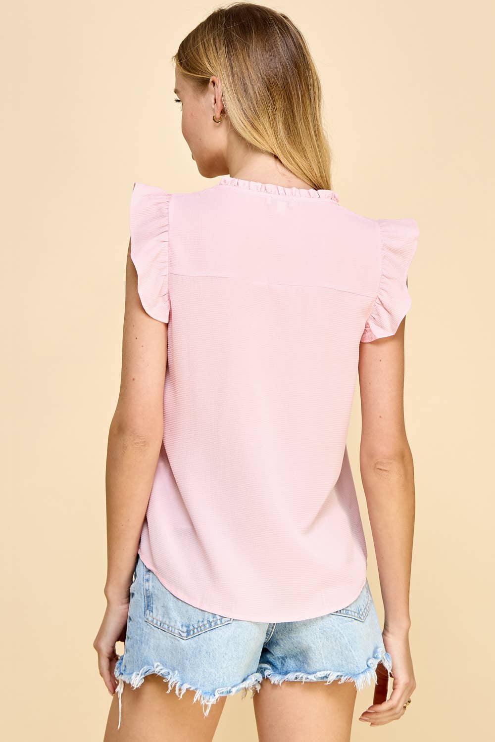Pink Short Sleeve Ruffle Top