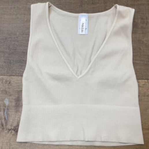 NikiBiki One Size Cream Ribbed Cropped Tank