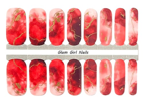 Red and Gold Marble Nail Wraps Designs