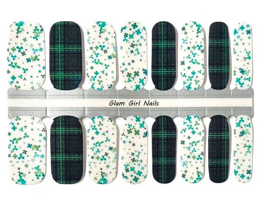 Green Plaid & Clover Nail Wraps Designs