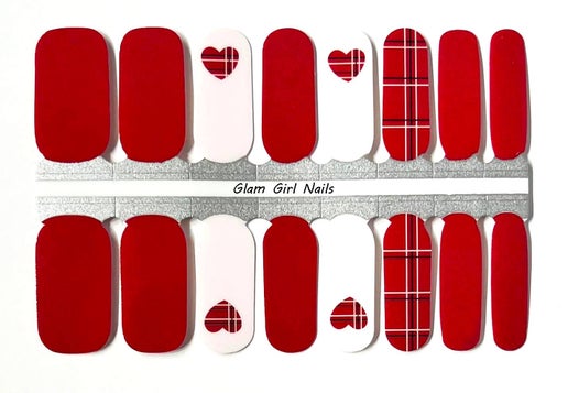 Red Plaid Hearts Nail Wrap Designs