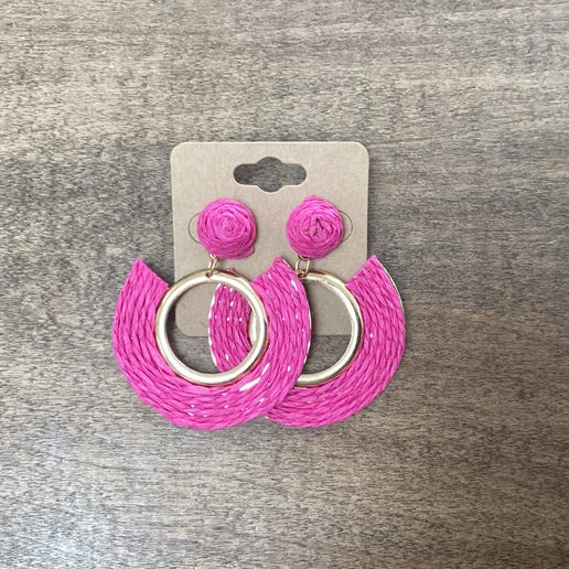 Pink Rattan Dangle Earrings