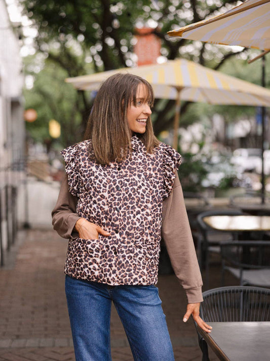 Leopard Quilted Ruffle Vest