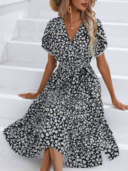 Floral Split V-neck Dress