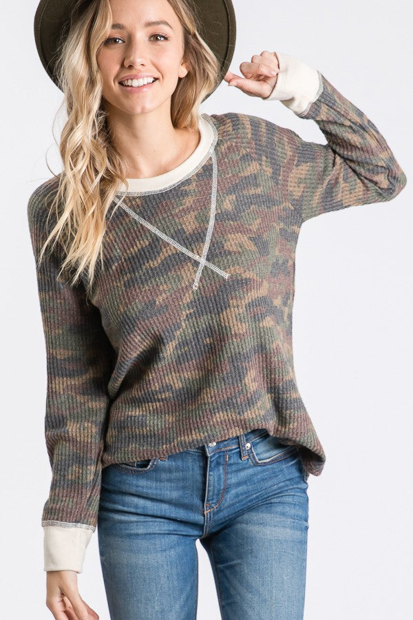 Camo Print Thermal Long Sleeve Top