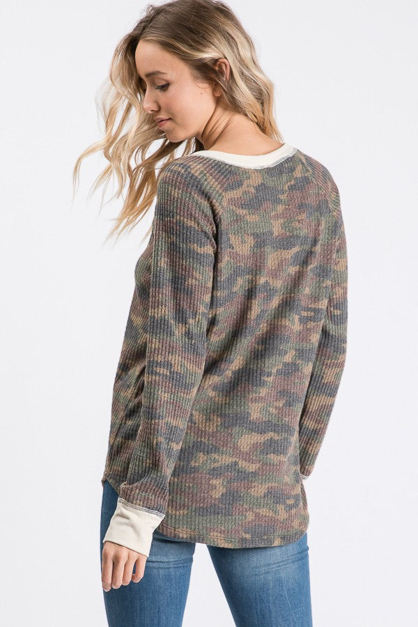Camo Print Thermal Long Sleeve Top