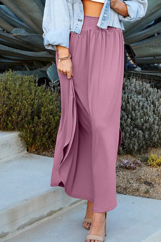 Mauve Smocking Waist Maxi Skirt